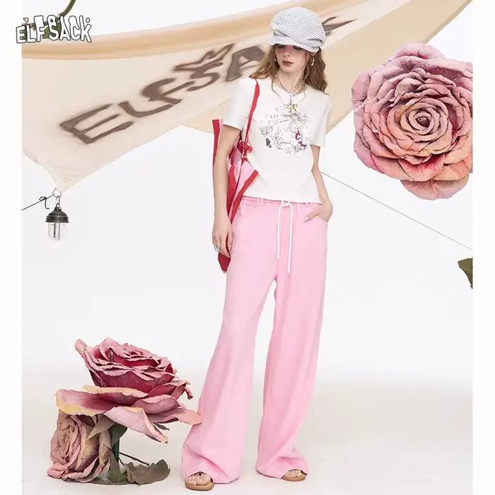 ELFSACK 2025 été nouveautés couleur claire jambe large lavé ample