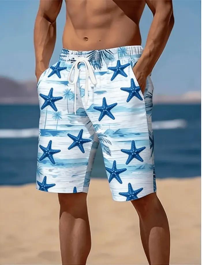 Shorts de plage/culottes de bain pour hommes avec imprimé floral hawaïen rétro en 3D