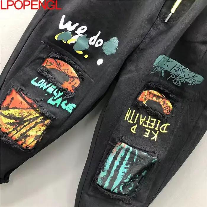 Nouveau Jean Rétro Déchiré Personnalisé Femme Pantalon Harem Ample Longueur Cheville Cordon Patchwork Occasions Spéciales