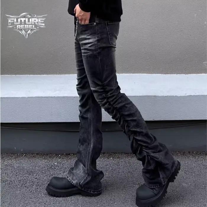 Jean en denim évasé à volants et boutons