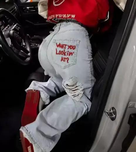Jeans déchirés Y2K pour femme, style streetwear, coupe ample, broderie, couleur bleu clair, longueur cheville, saison tout au long