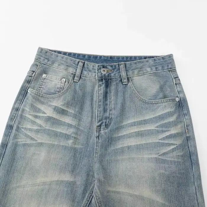 IEFB Vintage Nouveau Jean en Denim Homme Effet Vieilli Coupe Cleanfit Motif Bambou Bleu Clair Délavé Légèrement Évasé Style Vibe 9X3350
