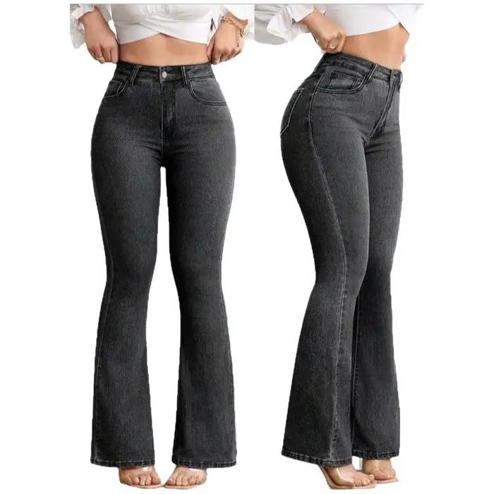 Jean évasé taille haute élastique pour femme