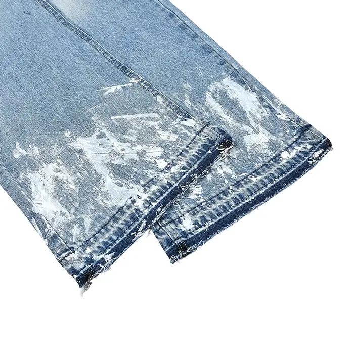 Jean Baggy noir délavé peint à l'encre de rue pour hommes pantalon en Denim droit Vintage ample décontracté