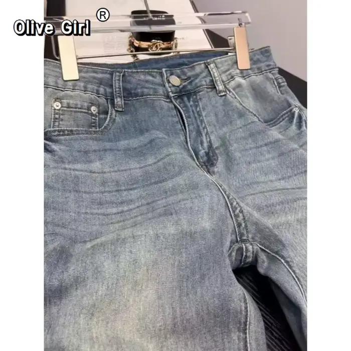 Jean décontracté brodé à jambes larges pour femme