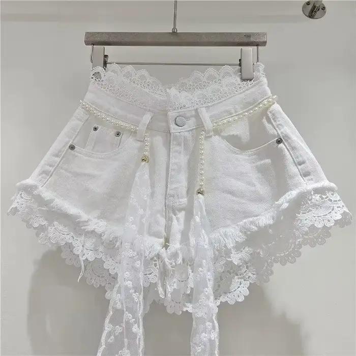 Shorts en jean coréens d'été pour femmes, sexy, doux, avec patchwork en dentelle, shorts chics à taille haute, mode Harajuku Y2K, shorts tendance, nouveauté