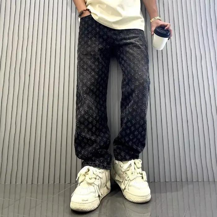 Jeans imprimés brodés rétro pour hommes