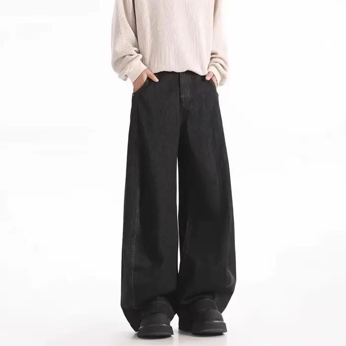 Jean noir large pour homme – Nouvelle collection 2026 – Coupe décontractée rétro – Pantalon long décontracté