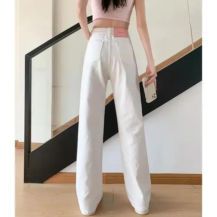 Offre spéciale femmes classique mode jambe droite jean dame taille haute décontractée Denim pantalon femme confortable