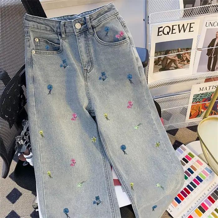 Jean à jambes droites imprimé Floral pour femmes
