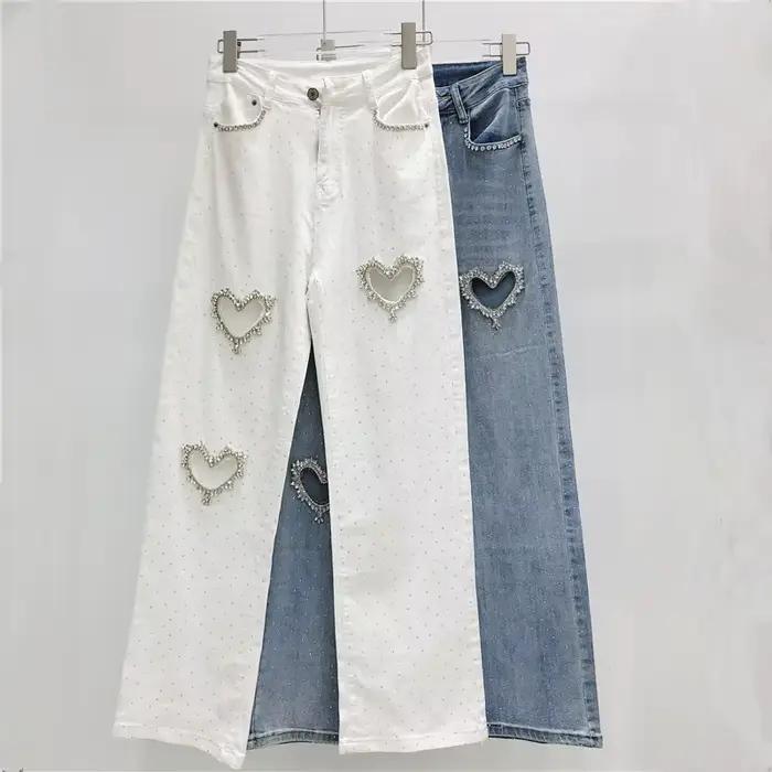 Jean extensible pour femmes en denim délavé, pantalon droit, longueur cheville, taille haute, avec poches et fermeture à glissière pour la saison automnale