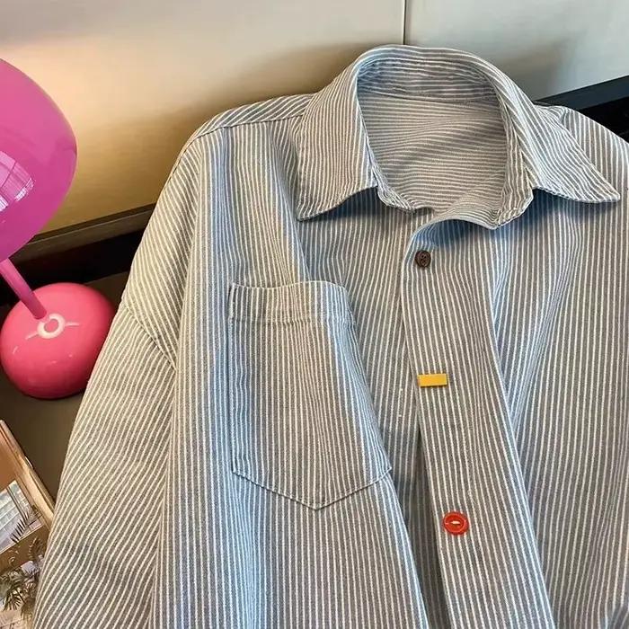 Chemise surdimensionnée rayée en jean vintage Belles chemisiers pour femmes en promotion