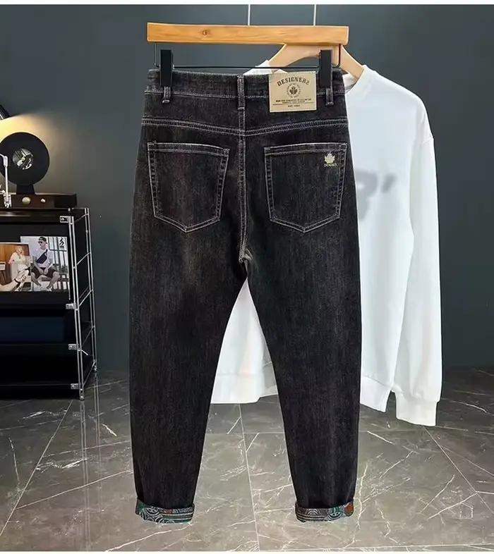 Pantalon en jean délavé brodé pour homme coupe droite et slim pour seniors occasions quotidiennes et spéciales
