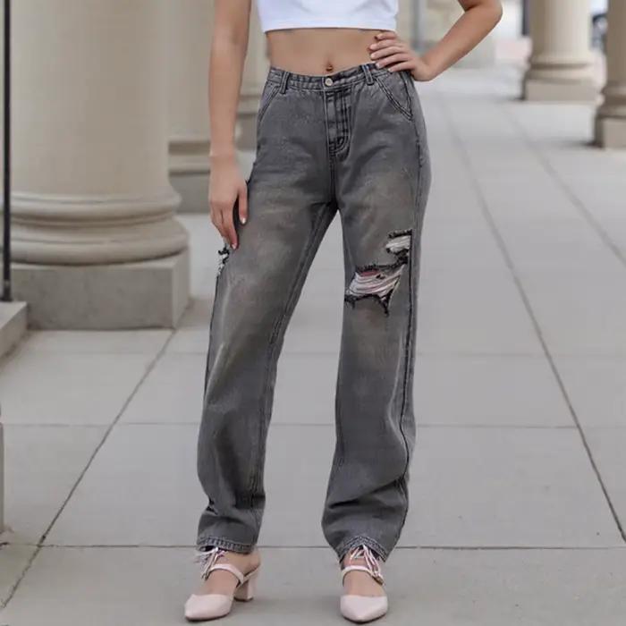 Pantalon Puloru Trou Héritage en Coton Polyester Style Grunge pour Femmes Occasions Casual et Décontractées