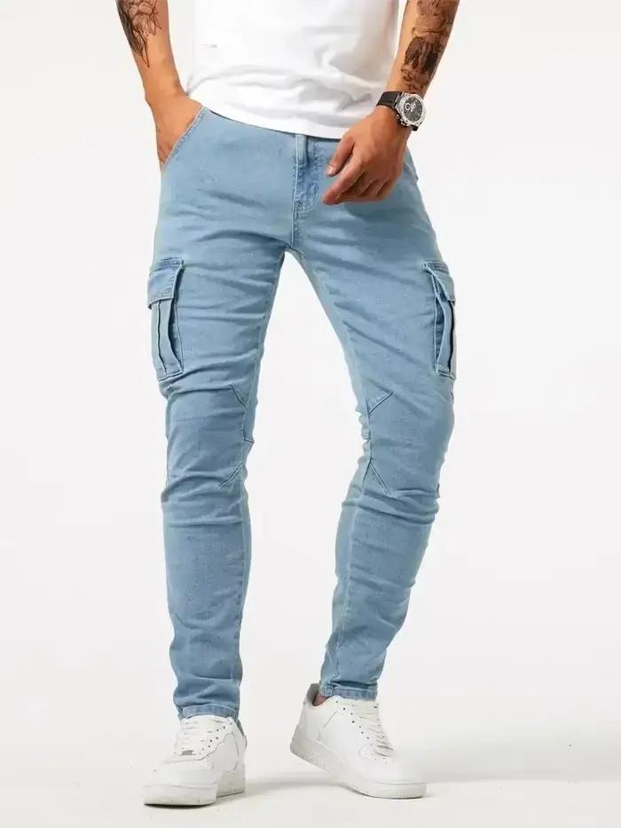 Jean Cargo Denim Homme Décontracté Style Hip-Hop Multipoche Taille Standard Élégant Pour Toutes Les Occasions