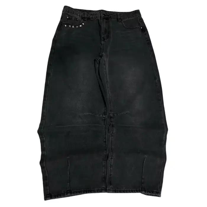 Jean baggy noir délavé pour homme avec broderie dent de monstre