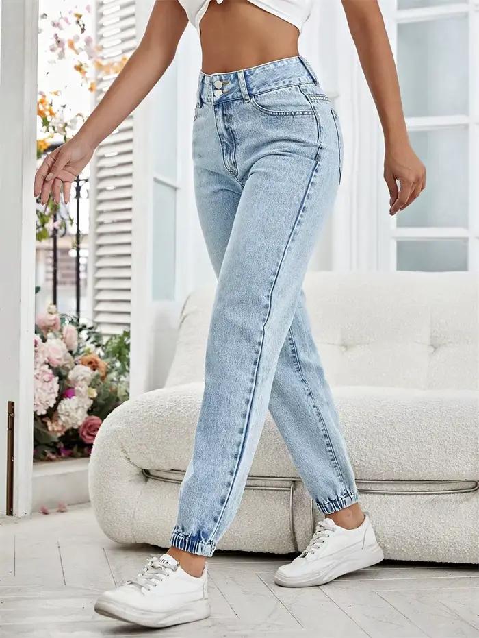 Jean Vintage Bleu Benuynffy Pantalon Crayon Décontracté Taille Haute Femme Occasions Printemps Été
