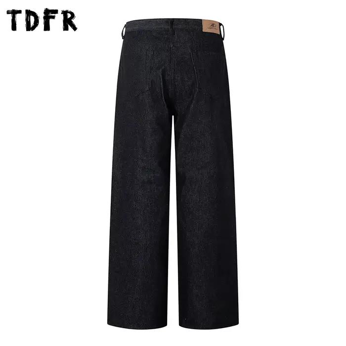 Bouton jean foncé hommes rétro décontracté ample jambe droite