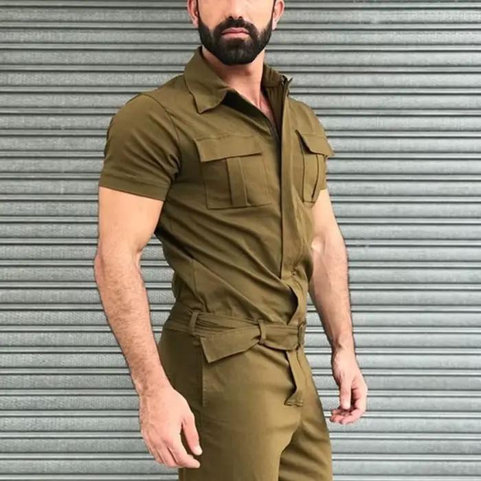 Salopette homme décontracté Streetwear poche couleur unie manches courtes + pantalon combinaison mode loisirs travail
