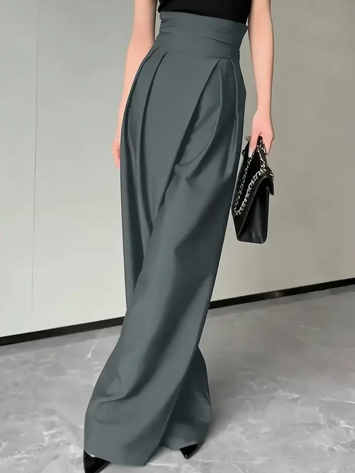 Pantalon chic gris à taille haute et jambes larges