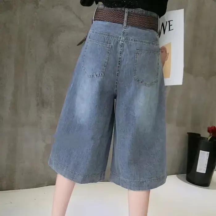 Pantalon Jean Midi Bleu pour Femme