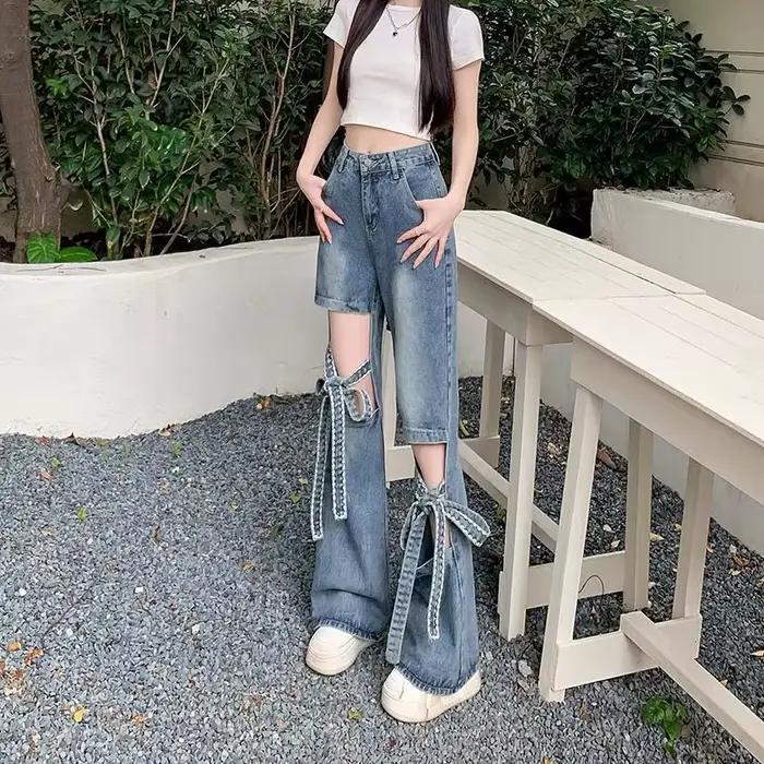 Jean large déchiré Bow Hollow pour femme