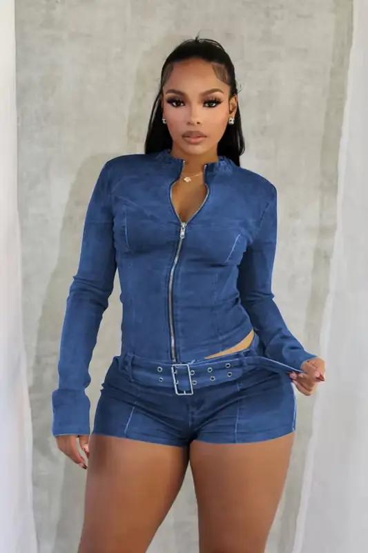 Ensemble 2 pièces sexy en denim pour femme