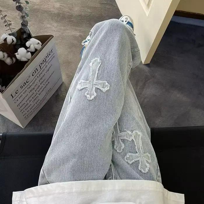 Jean Vintage en Denim pour Homme avec Broderie Croisée