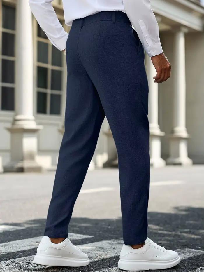 Pantalon chinois homme double plissé texturé viscose polyester élasthanne coupe slim fuselée longueur cheville décontracté bureau occasions semi-formelles