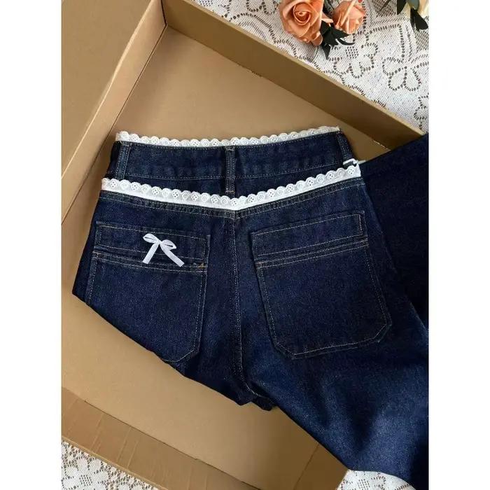 Jean taille haute bleu foncé pour femmes