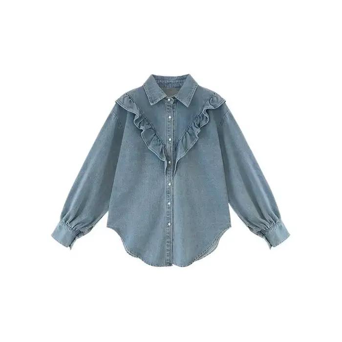 Chemise en jean ample à manches longues pour femme