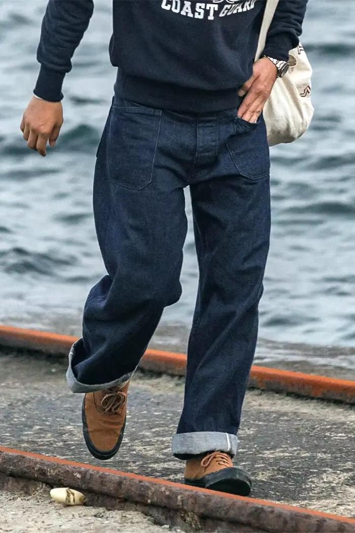 Salopette Vintage en Denim Bronson 1917 Bleu Marine pour Homme Occasions Quotidiennes Taille Haut Couleur Bleu Marine Polyester Finition Enduite Fermeture Bouton Volant Tailles Disponibles
