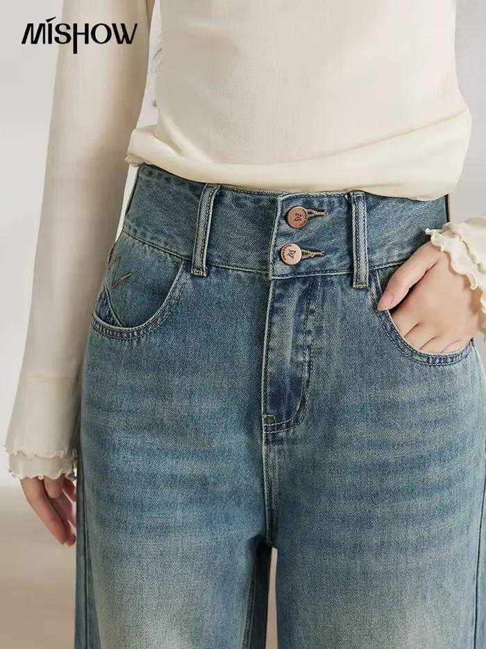 MISHOW – jean vintage bleu à jambes larges pour femmes