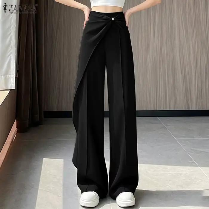 Pantalons patchwork ZANZEA pour femmes, coupe ample, style streetwear, polyester, printemps été, occasions quotidiennes et décontractées