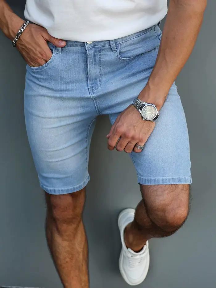 Short en jean pour hommes délavé bleu