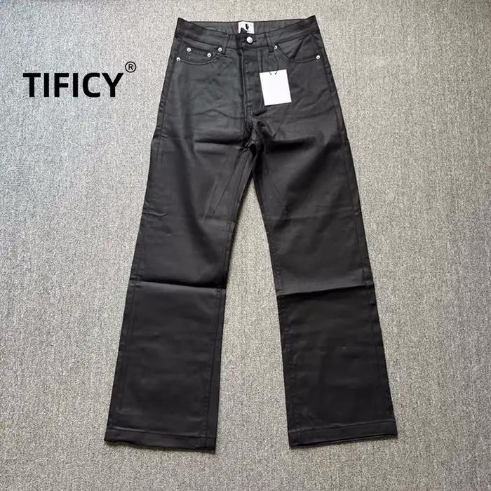 Jean de rue Style RO 25SS Nouvelle Couleur Originale Tube Droit Denim Noir Hommes Occasions Décontractées