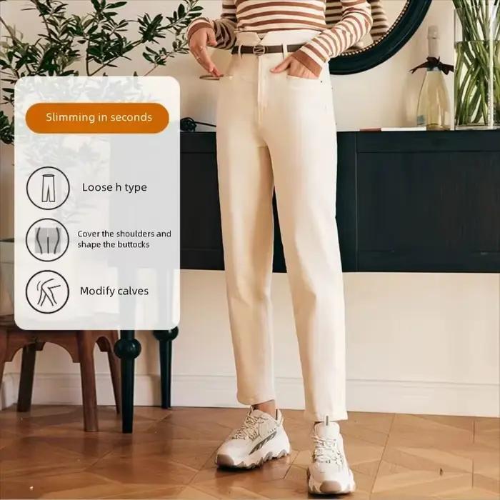OLrain Jean taille haute style français pour femme