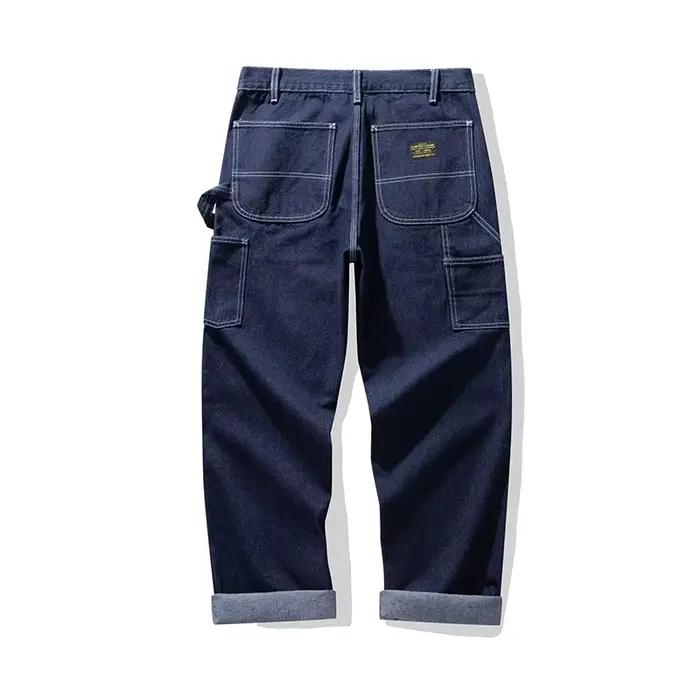 Jean homme rétro ferroviaire haute qualité denim dense style safari pantalon cargo multi poches printemps automne