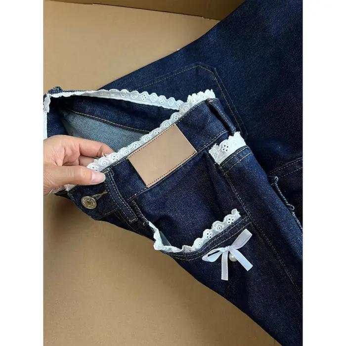 Pantalon en Denim bleu foncé rétro pour femmes