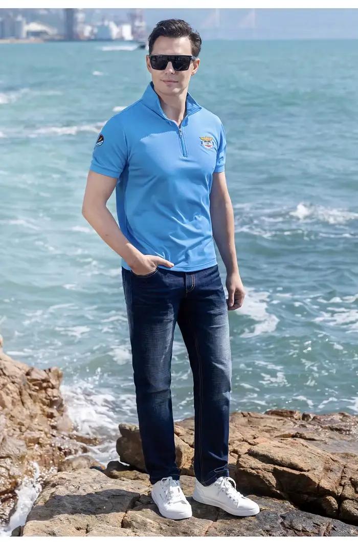 Été nouveaux hommes bleu jean mince Stretch coton Denim Bruce & Shark décontracté droit taille moyenne