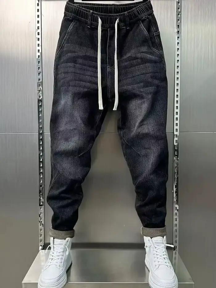 Hommes Harem cordon jean Cool décontracté Stretch taille élastique pantalon mâle Denim