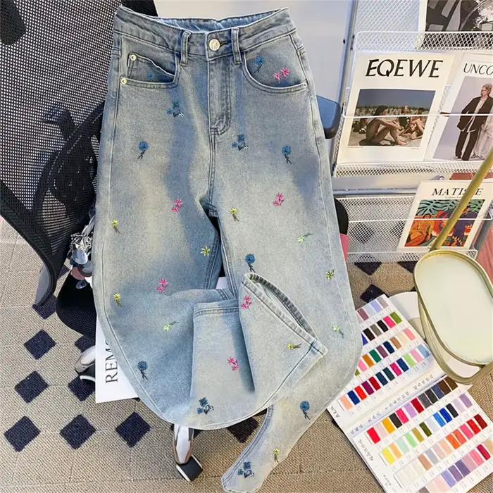 Jean à jambes droites imprimé Floral pour femmes