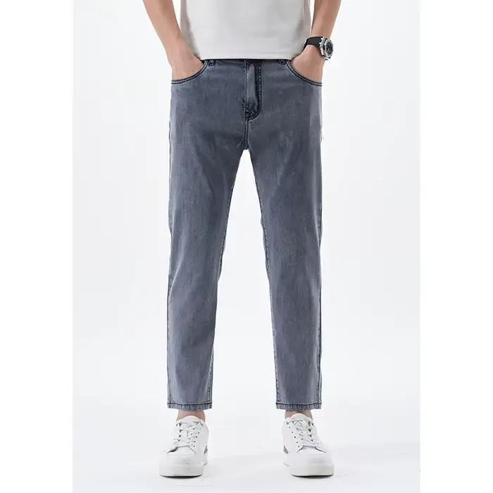 Jean Lyocell Tendance 2026 Coupe Courte Longueur Cheville Pantalon Slim Extensible Streetwear d'Été Jean Décontracté pour Homme Occasions Quotidiennes