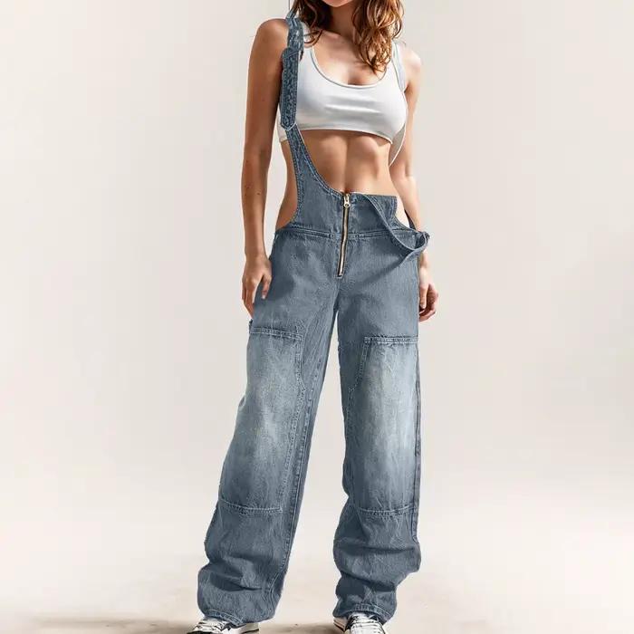 Robe en jean à bretelles réglables pour femmes