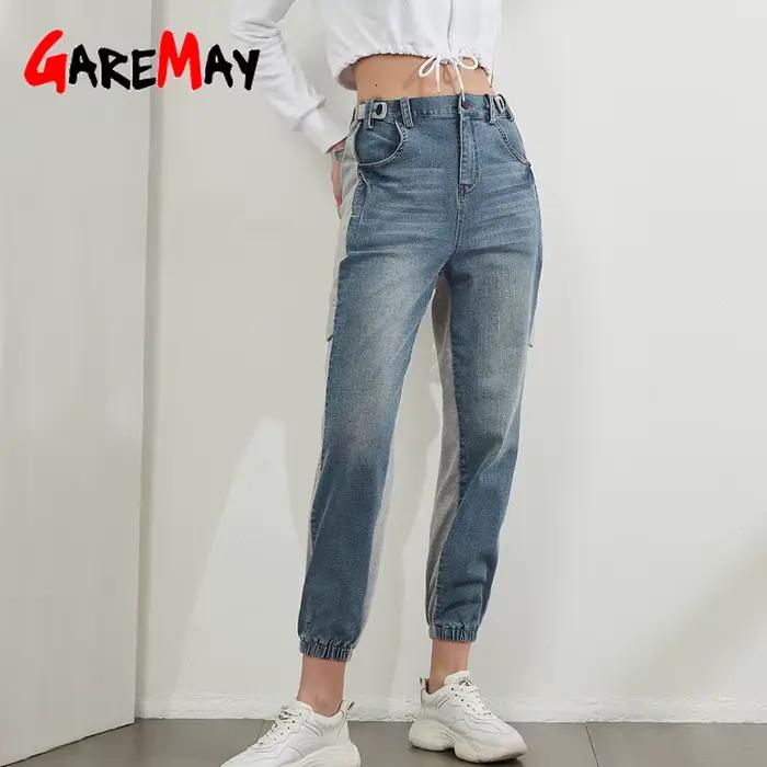 Jean cargo taille haute pour femme