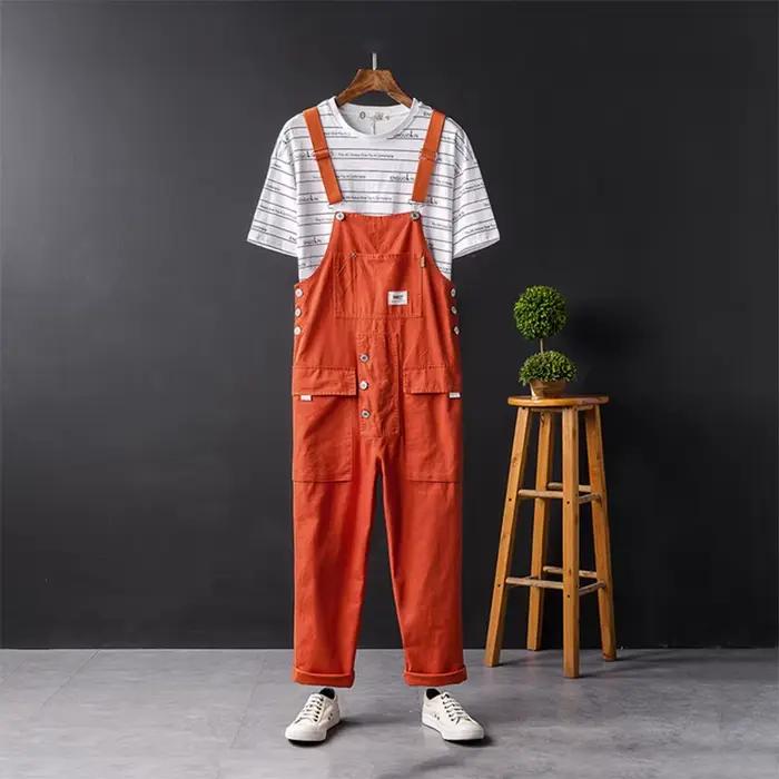 Salopette de travail homme Sayaxiga robuste et décontractée avec multiples poches pour le printemps et l'automne combinaisons ample coton matériaux polyvalents styles de streetwear occasions spéciales