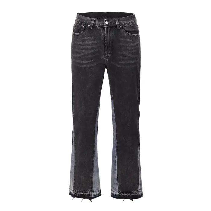 Jeans évasés vintage pour homme coupe botte effilochée, style high street, patchwork, coton, pour tous les styles de vie urbains et streetwear