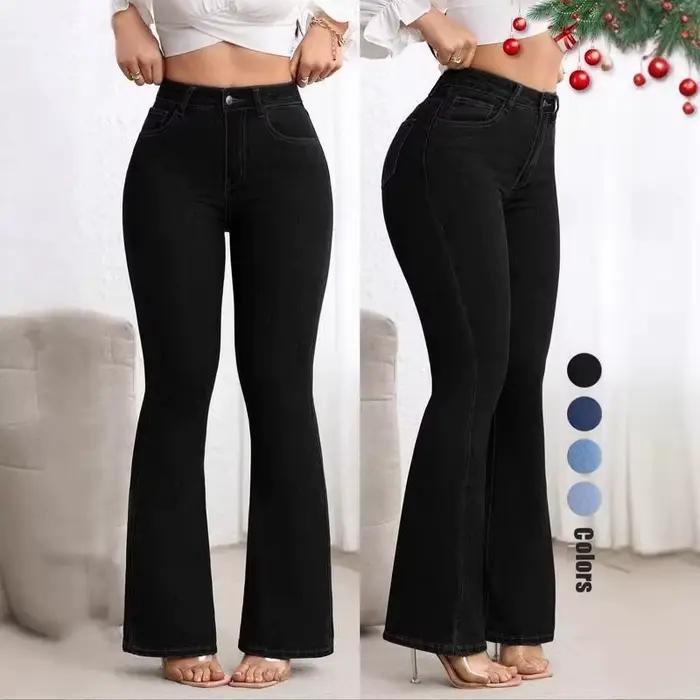 Jean évasé taille haute élastique pour femme