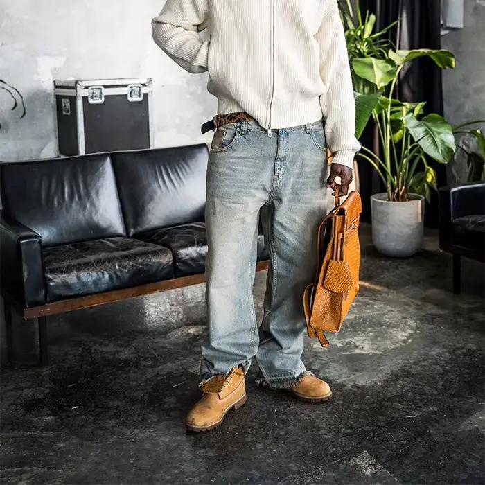 Jean unisexe coupe droite délavé style décontracté streetwear