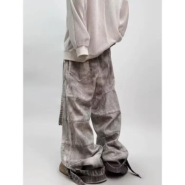 Jean gris déchiré taille haute pour hommes